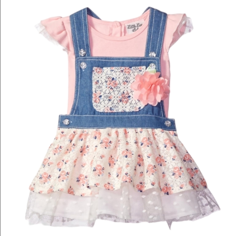 Vintage Y2K Denim & Floral Baby Dress